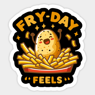 Fry Day Feels | Cute potato with text Friday feels | Funny Potato Puns Sticker